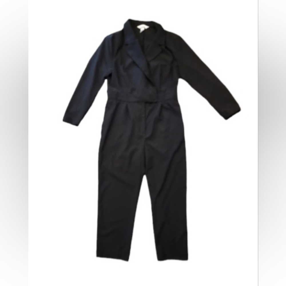 H&M Black Long Sleeve Jumpsuit with V Neck Collar Front with Separate Waist Band